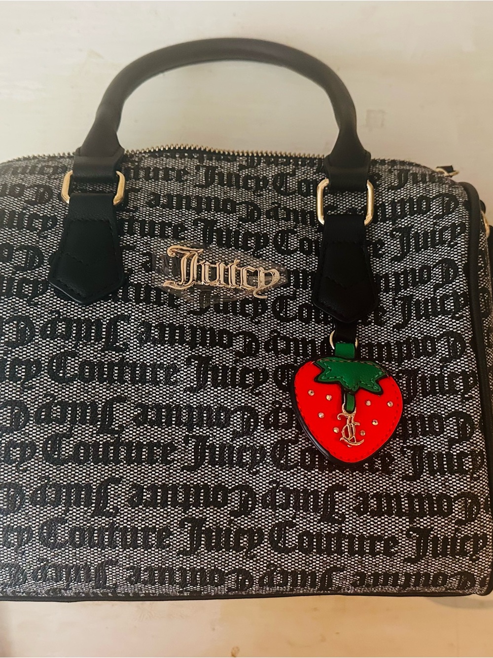 Juicy Couture Black Logo Zip Tote with Gold Hardware